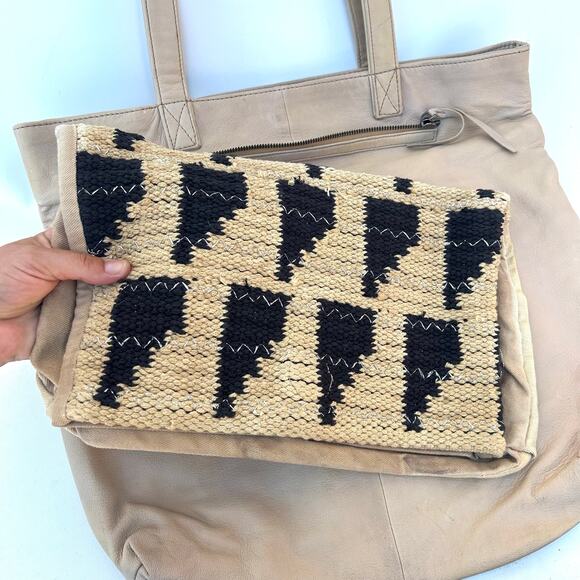 Free People Sierra Leather Woven Removable Clutch Tote Purse Beige Bag Tan - Picture 5 of 14